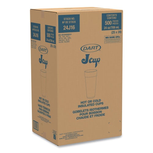 Dart Foam Drink Cups, Hot/Cold, 24 oz, White, 25/Bag, 20 Bags/Carton (24J16)
