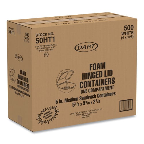 Dart Foam Hinged Lid Containers, 5.38 x 5.5 x 2.88, White, 500/Carton (50HT1)