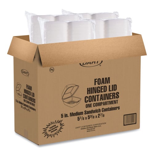 Dart Foam Hinged Lid Containers, 5.38 x 5.5 x 2.88, White, 500/Carton (50HT1)