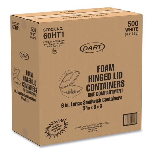 Dart Foam Hinged Lid Containers, 6 x 5.78 x 3, White, 500/Carton (60HT1)