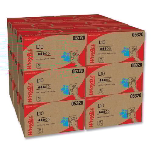 WypAll L10 Towels, POP-UP Box, 1-Ply, 9 x 10.5, White, 125/Box, 18 Boxes/Carton (05320)