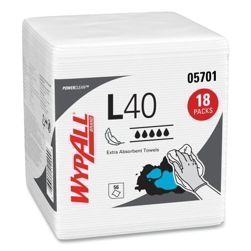 WypAll L40 Towels, 1/4 Fold, 12.5 x 12, White, 56/Box, 18 Packs/Carton (05701)