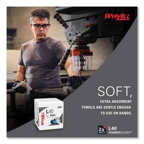 WypAll L40 Towels, 1/4 Fold, 12.5 x 12, White, 56/Box, 18 Packs/Carton (05701)