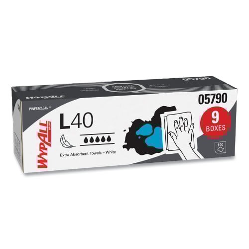 WypAll L40 Towels, POP-UP Box, 16.4 x 9.8, White, 100/Box, 9 Boxes/Carton (05790)