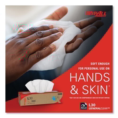 WypAll L30 Towels, POP-UP Box, 16.4 x 9.8, White, 100/Box, 8 Boxes/Carton (05800)
