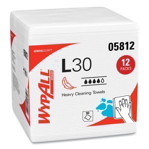 WypAll L30 Towels, Quarter Fold, 12.5 x 12, 90/Polypack, 12 Polypacks/Carton (05812)