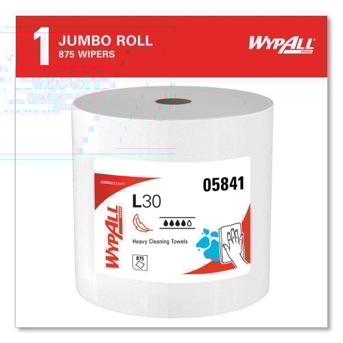 WypAll L30 Towels, 12.4 x 12.2, White, 875/Roll (05841)