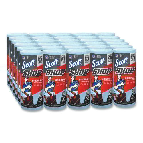 Scott Shop Towels, Standard Roll, 1-Ply, 9.4 x 11, Blue, 55/Roll, 30 Rolls/Carton (75130)