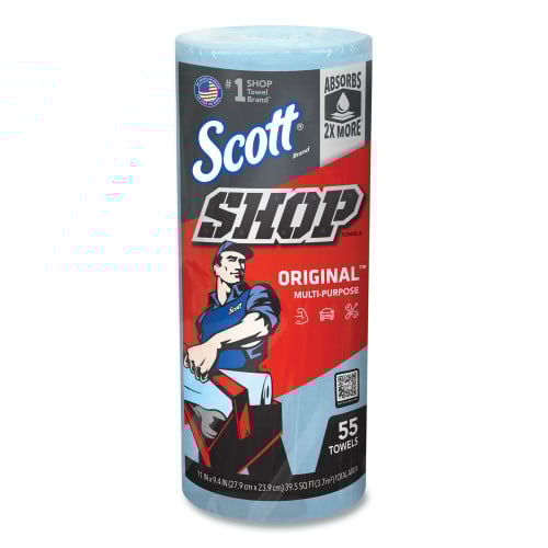 Scott Shop Towels, Standard Roll, 1-Ply, 9.4 x 11, Blue, 55/Roll, 30 Rolls/Carton (75130)