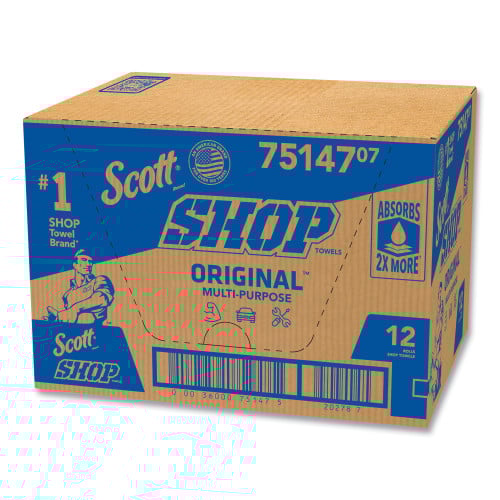 Scott Shop Towels, Standard Roll, 1-Ply, 9.4 x 11, Blue, 55/Roll, 12 Rolls/Carton (75147)