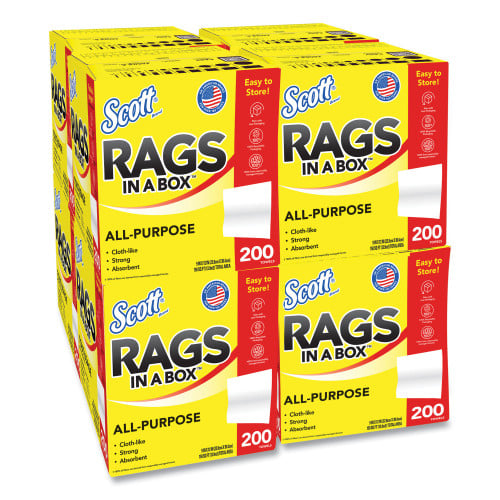 Scott Rags in a Box, POP-UP Box, 12 x 9, White, 200/Box, 8 Boxes/Carton (75260CT)
