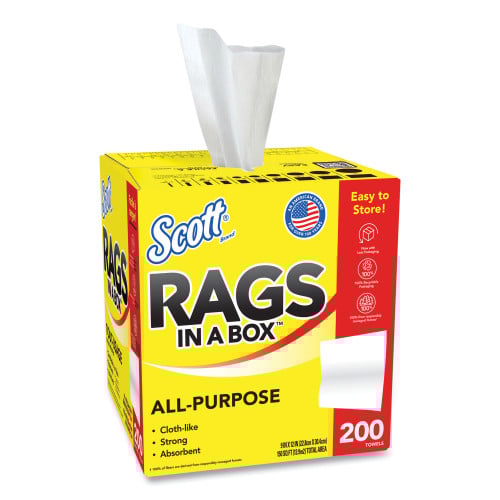 Scott Rags in a Box, POP-UP Box, 12 x 9, White, 200/Box, 8 Boxes/Carton (75260CT)