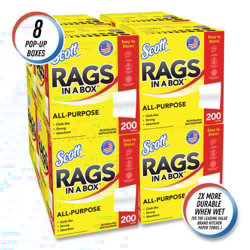 Scott Rags in a Box, POP-UP Box, 12 x 9, White, 200/Box, 8 Boxes/Carton (75260CT)