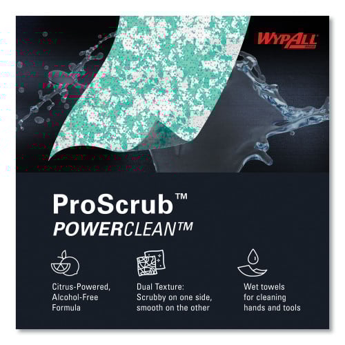 WypAll Power Clean ProScrub Pre-Saturated Wipes, 9.5 x 12, Citrus Scent, Green, 75/Bucket, 6 Buckets/Carton (91371CT)