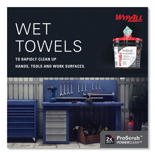 WypAll Power Clean ProScrub Pre-Saturated Wipes, 9.5 x 12, Citrus Scent, Green, 75/Bucket, 6 Buckets/Carton (91371CT)