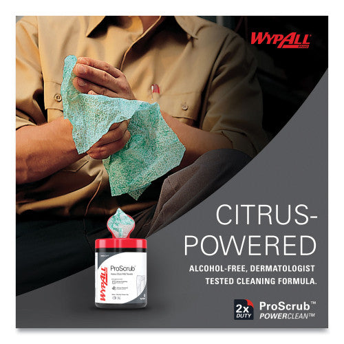 WypAll Power Clean ProScrub Pre-Saturated Wipes, 9.5 x 12, Citrus Scent, Green, 75/Bucket, 6 Buckets/Carton (91371CT)