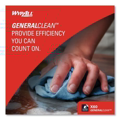 WypAll General Clean X60 Cloths, Jumbo Roll, 12.5 x 13.4, Blue, 1,100/Roll (34965)