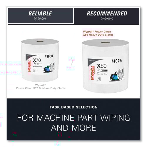 WypAll Power Clean X80 Heavy Duty Cloths, Jumbo Roll, 12.4 x 12.2, White, 475/Roll (41025)