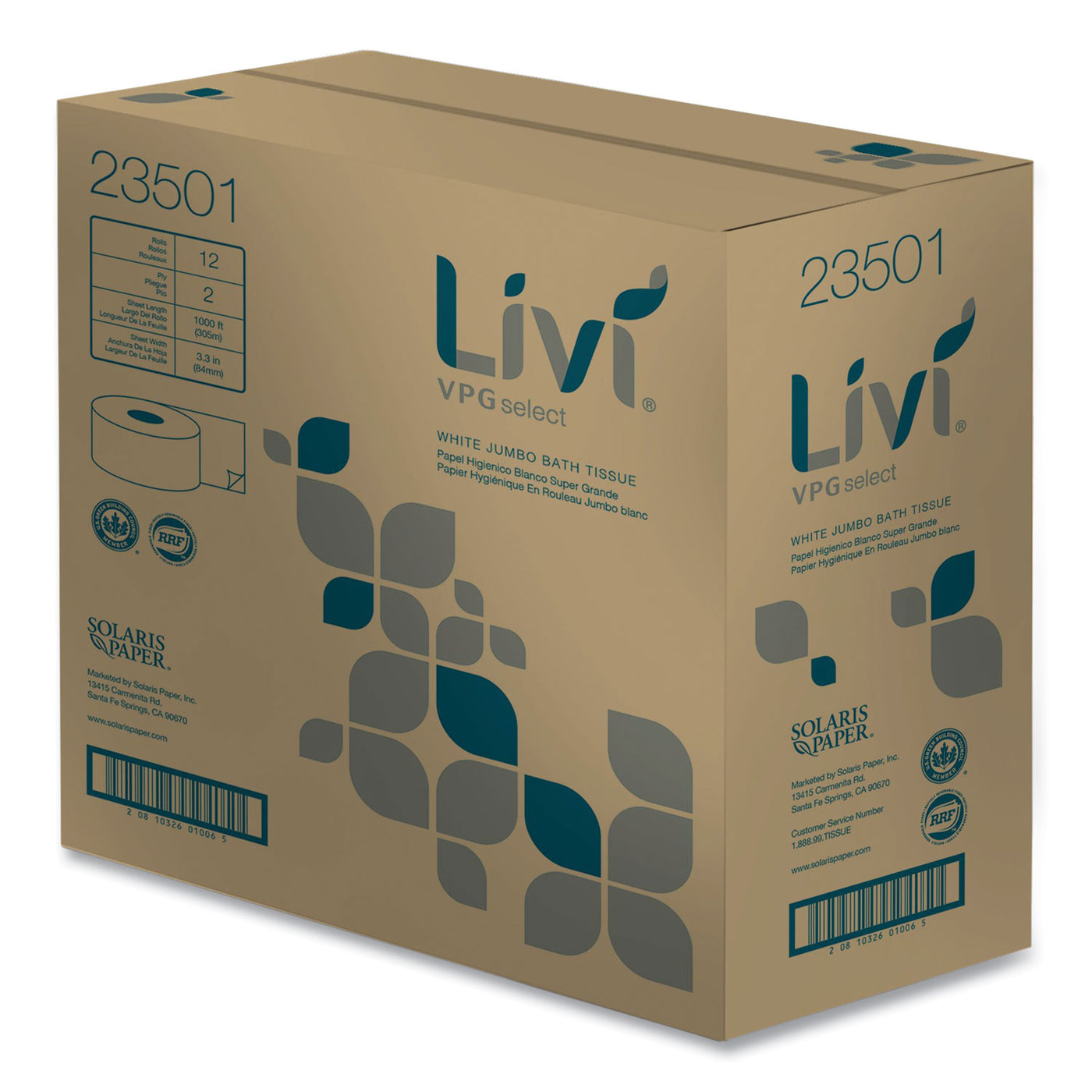 Livi® Jumbo Toilet Paper, 2-Ply, White, 1000-ft., 12 Rolls (23501)