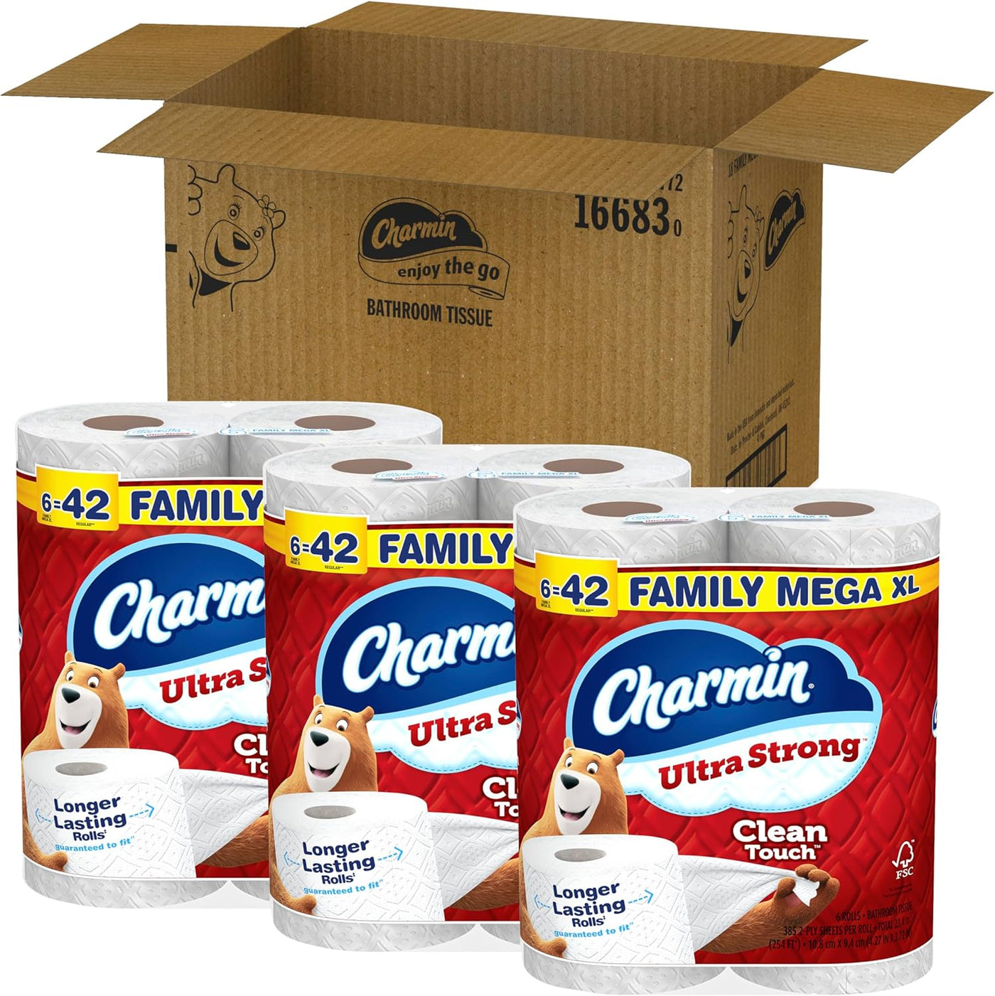 Charmin Toilet Paper Ultra Strong Clean Touch, 18 Family Mega XL Rolls = 126 Regular Rolls