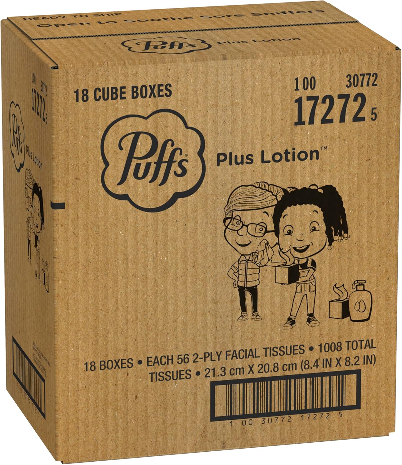 Puffs Plus Lotion Facial Tissue, 18 Cubes, 56 Tissues Per Box