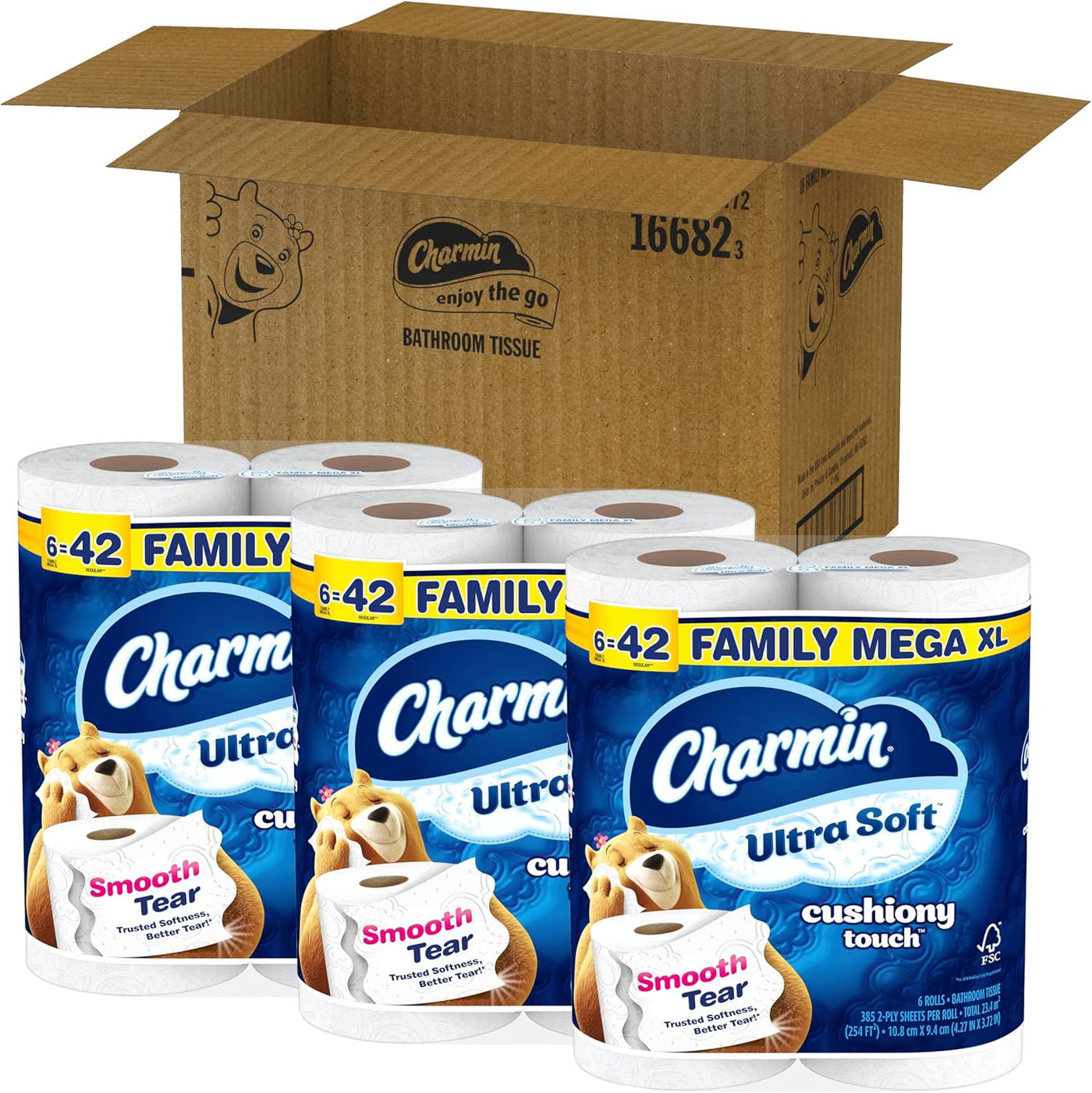Charmin Toilet Paper Ultra Soft Cushiony Touch, 18 Family Mega XL Rolls = 126 Regular Rolls