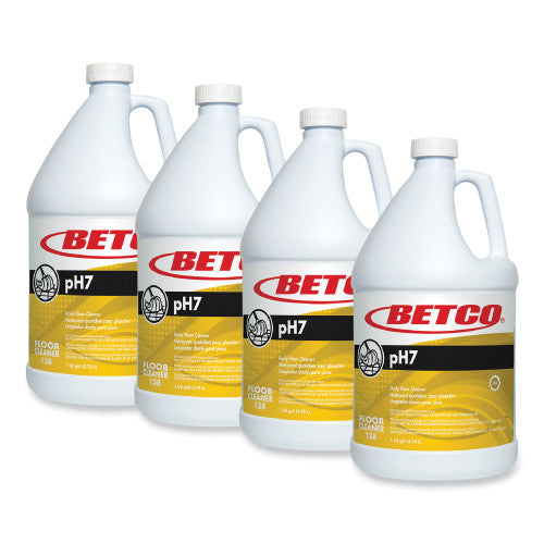 Betco pH7 Floor Cleaner, Lemon Scent, 1 gal Bottle, 4/Carton (1380400)
