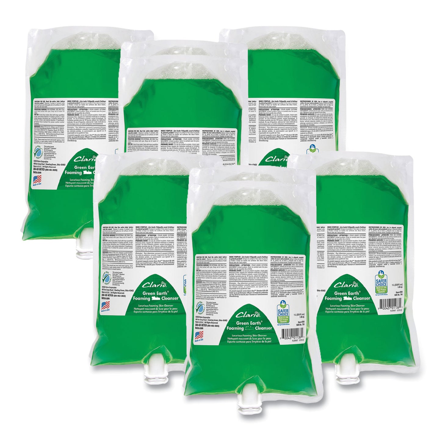 Betco Green Earth Foaming Skin Cleanser Refill, Fresh Meadow Scent, 1,000 mL, 6/Carton (7812900)