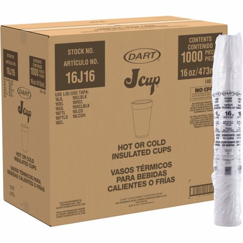 Dart Foam Drink Cups, 16 oz, White, 20/Bag, 25 Bags/Carton (16J165)