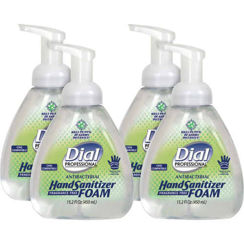 Dial Antibacterial Foam Hand Sanitizer, 15.2 oz Pump Bottle, Fragrance-Free, 4/Carton (06040)