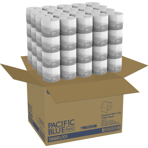 Georgia Pacific Professional Pacific Blue Basic Embossed Bathroom Tissue, Septic Safe, 1-Ply, White, 550/Roll, 80 Rolls/Carton (1988101)