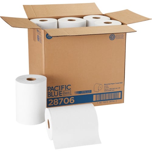 Georgia Pacific Professional Pacific Blue Basic Nonperforated Paper Towels, 1-Ply, 7.88" x 350 ft, White, 12 Rolls/Carton (28706)