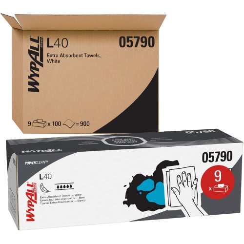 WypAll L40 Towels, POP-UP Box, 16.4 x 9.8, White, 100/Box, 9 Boxes/Carton (05790)