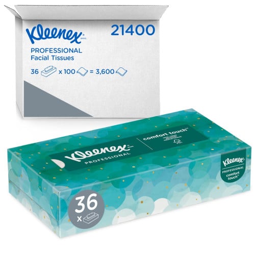 Kleenex White Facial Tissue for Business, 2-Ply, White, Pop-Up Box, 100 Sheets/Box, 36 Boxes/Carton (21400)