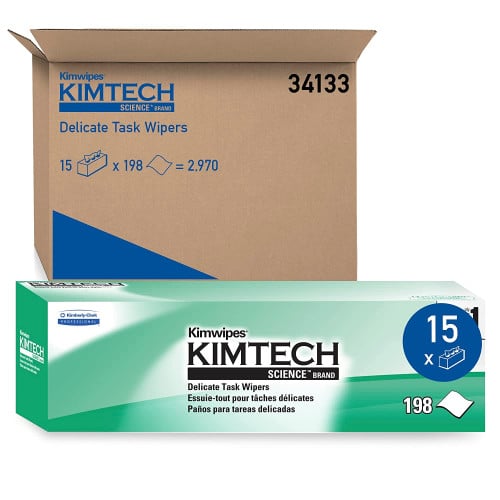 Kimtech Kimwipes Delicate Task Wipers, 1-Ply, 11.8 x 11.8, Unscented, White, 198/Box, 15 Boxes/Carton (34133)