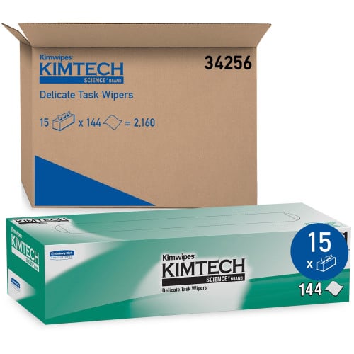 Kimtech Kimwipes Delicate Task Wipers, 1-Ply, 14.7 x 16.6, Unscented, White, 144/Box, 15 Boxes/Carton (34256CT)