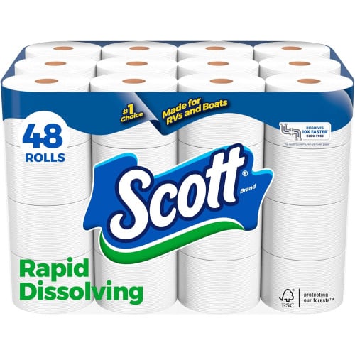 Scott® Rapid-Dissolving Toilet Paper, 1-Ply, 231 Sheets, 48 Rolls (47617)