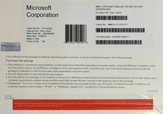 Windows 11 Pro 64-Bit DVD + Genuine License Key-Factory Sealed - PHYSICAL ITEM