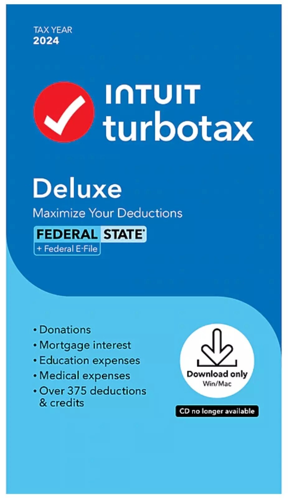 NEW TurboTax Deluxe 2024 Federal & State 5 Fed E-Files For Win & Mac SEALED USA