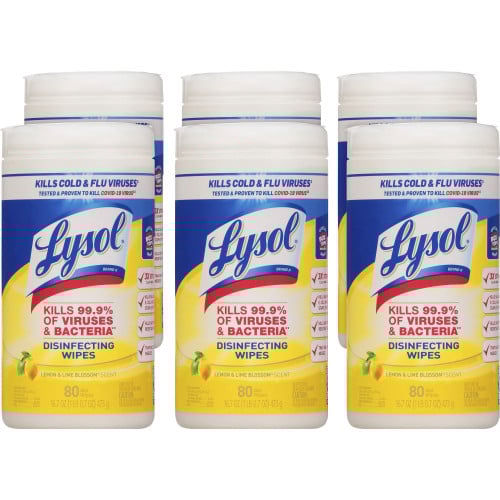 Lysol® Disinfecting Wipes, Lemon & Lime, 80 Wipes, 6 Canisters (77182CT)
