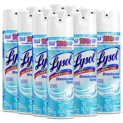 Lysol® Disinfectant Spray, Crisp Linen, 19 oz. Aerosol, 12 Cans (79329CT)