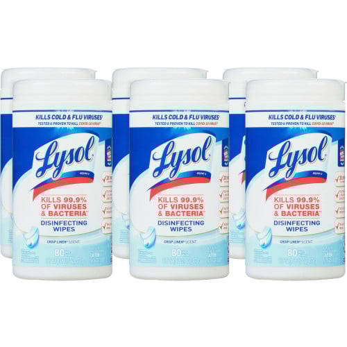 Lysol® Disinfecting Wipes, Crisp Linen Scent, 80 Wipes, 6 Canisters (89346CT)