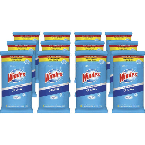 Windex® Glass and Surface Wet Wipe, 7"x 8", 38 Wipe Pack, 12 Packs (319251)