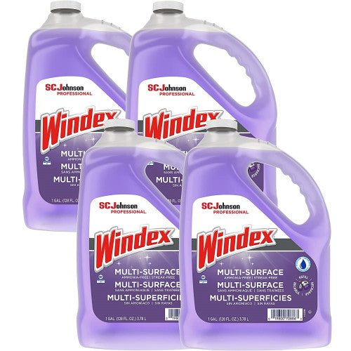 Windex Non-Ammoniated Glass/Multi Surface Cleaner, Pleasant Scent, 128 oz Bottle, 4/CT (697262)