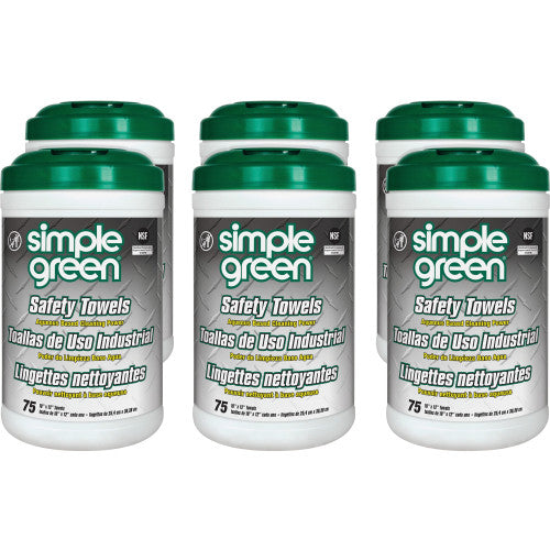 simple green Safety Towels, 1-Ply, 10 x 11.75, White, Unscented, 75/Canister, 6 Canisters/Carton (13351CT)