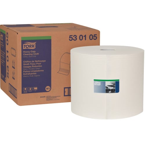 Tork® Heavy-Duty Cleaning Cloth, 1-Ply, White, 68 Cloths, 1 Roll (530105)