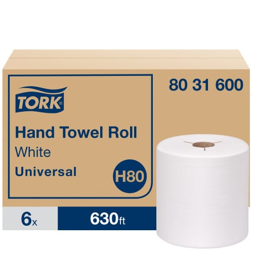 Tork® Hardwound Roll Paper Towels, 1-Ply, White, 630-ft., 6 Rolls (8031600)