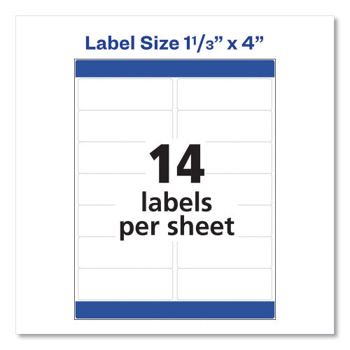 Avery Easy Peel White Address Labels w/ Sure Feed Technology, Laser Printers, 1.33 x 4, White, 14/Sheet, 100 Sheets/Box (5162)