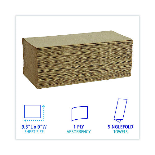 Boardwalk® Single Fold Paper Towels, 1-Ply, Brown, 4000 Towels (BWK6210)