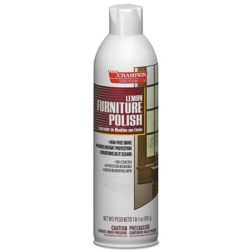 Chase Products Champion Sprayon Furniture Polish, Lemon, 17 oz Aerosol Spray, 12/Carton (5136)